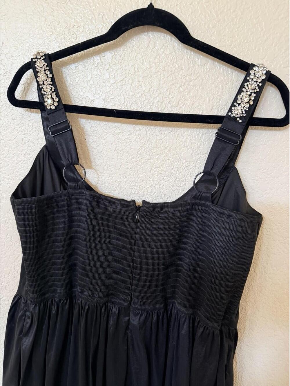 New Hutch Ericha Crystal Embellished Satin Gown In Black Sz 14 $350 - Picture 12 of 16